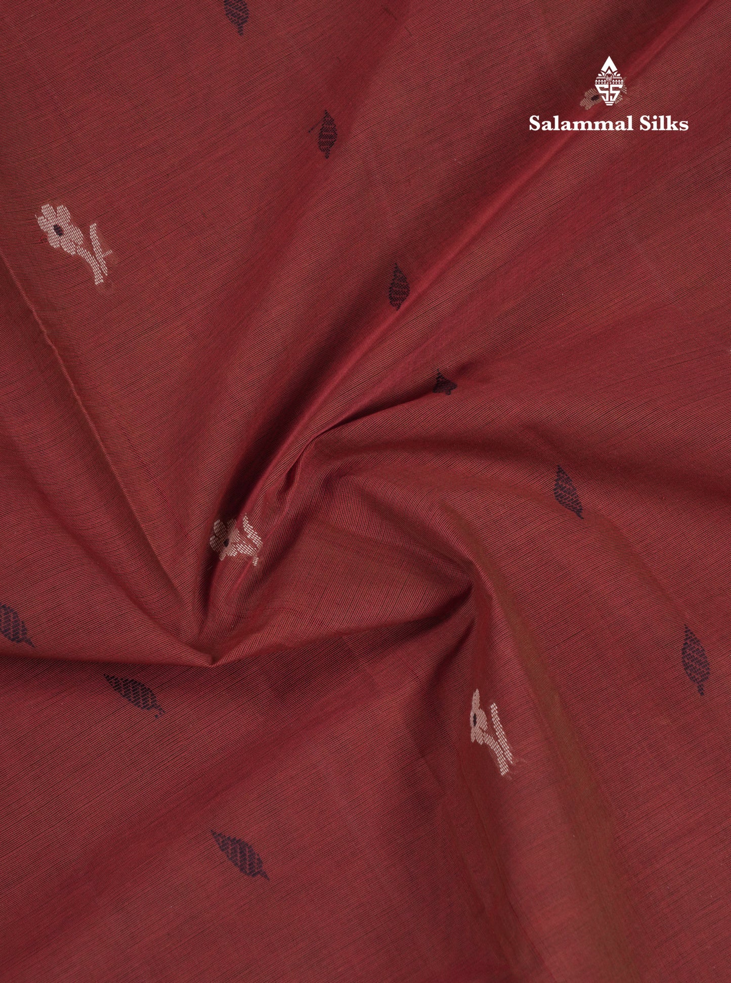 Beautiful Brown Thread Work Butta Handloom Pure Cotton Saree With Contrast Cream Sandal Border