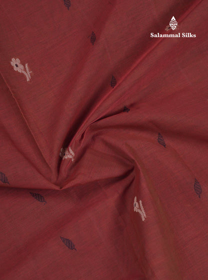 Beautiful Brown Thread Work Butta Handloom Pure Cotton Saree With Contrast Cream Sandal Border