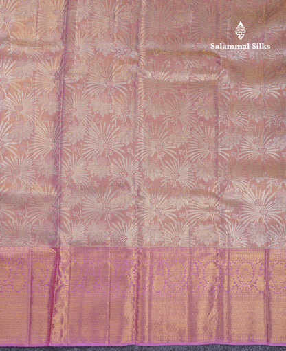 Beautiful Baby Pink Tissue Bridal Pure Kanjivaram Silk Saree With Contrast Light Pink Traditional Border