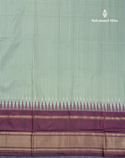 Sky Blue Tiny Checks Pure Kanjivaram Silk Saree With Contrast Navy Blue Pochampalli Pallu And Blouse