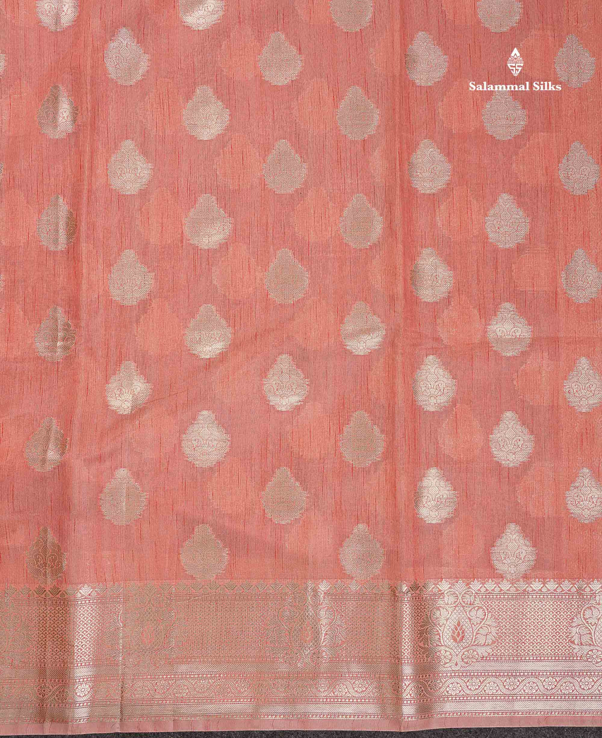 Cotton Mix Saree - Light Orange Colour Body Zari Butta With Fancy Border