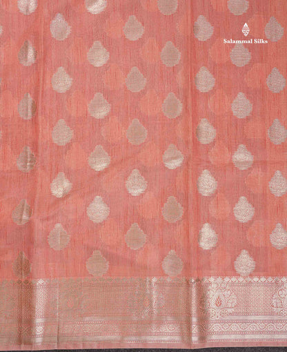 Cotton Mix Saree - Light Orange Colour Body Zari Butta With Fancy Border