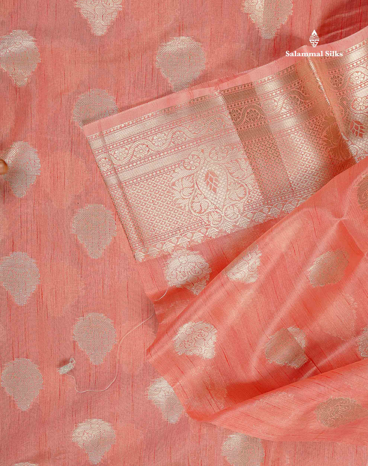 Cotton Mix Saree - Light Orange Colour Body Zari Butta With Fancy Border