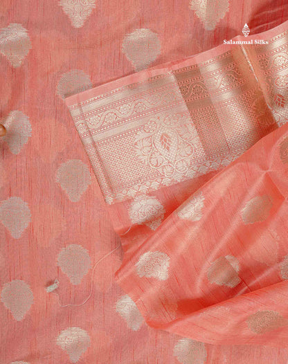 Cotton Mix Saree - Light Orange Colour Body Zari Butta With Fancy Border
