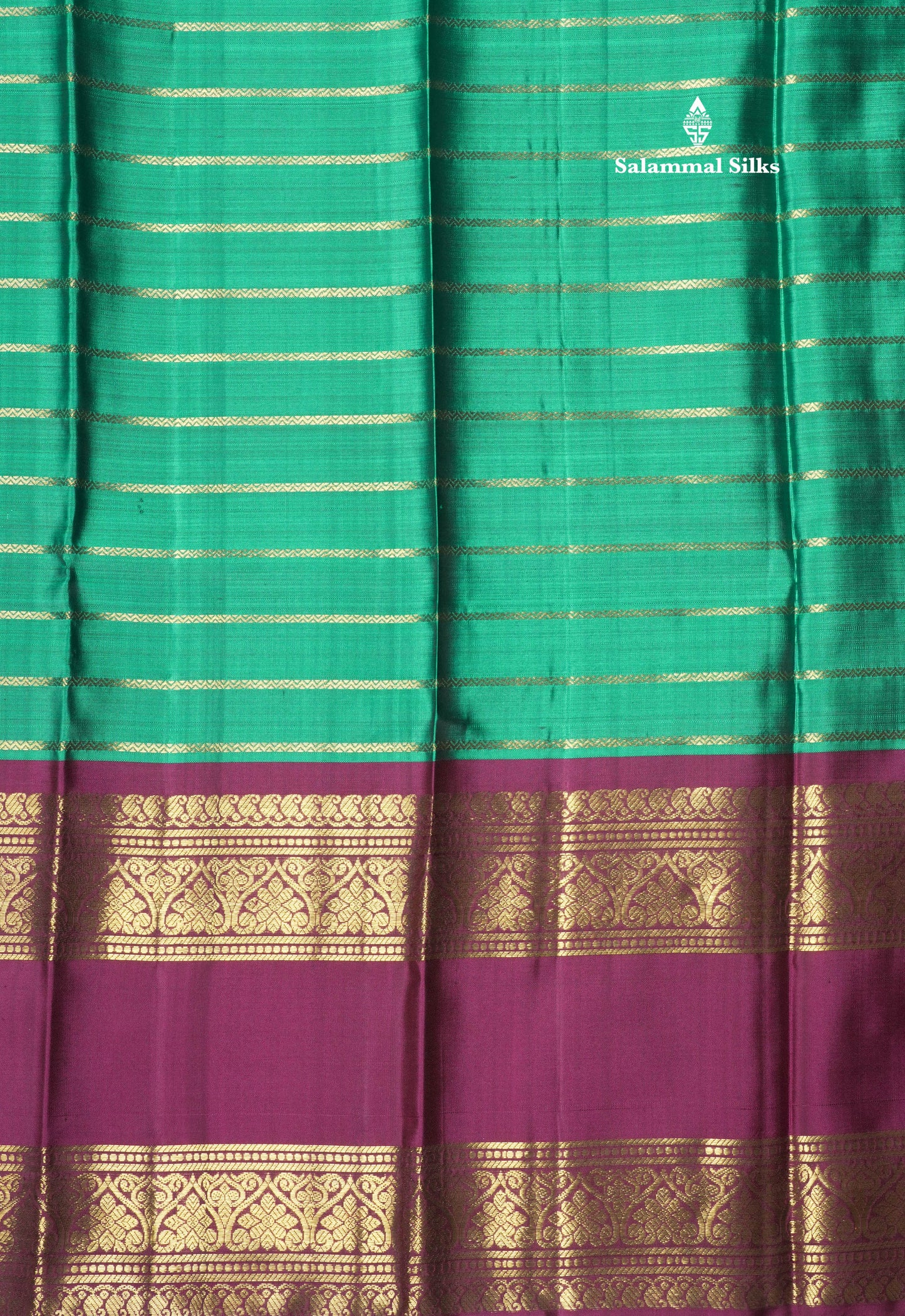 Green Belthari Design Korvai Pure Kanjivaram Silk Saree with Contrast Maroon Traditional Gap Border