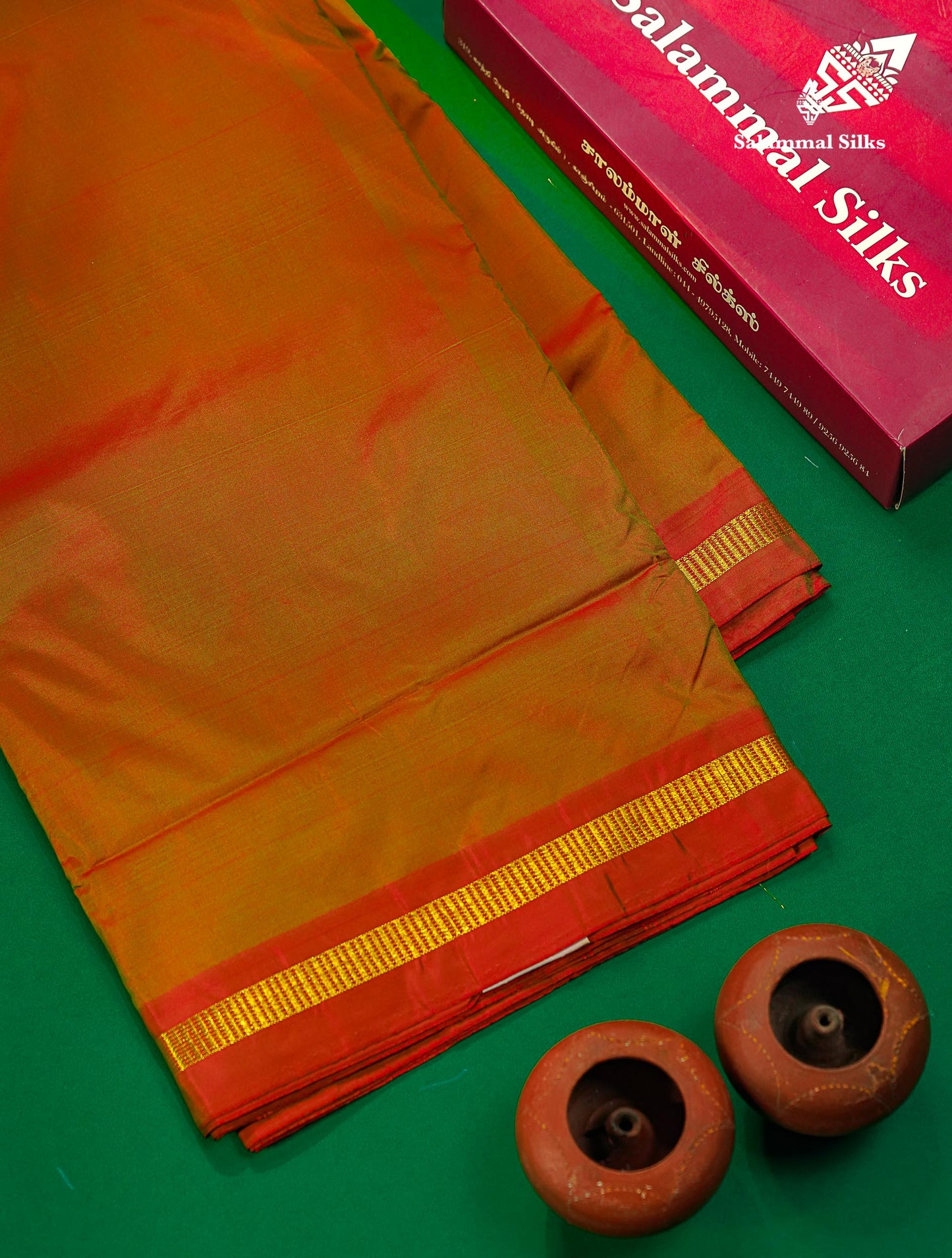 Semi Silk Saree - Rust Orange Colour Body Plain With Small Border | 10.5 Yards