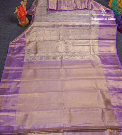 Beautiful Light Lavender Tissue Checks With Traditional Butta 2G Pure Kanjivaram Silk Saree With Contrast Lavender Border