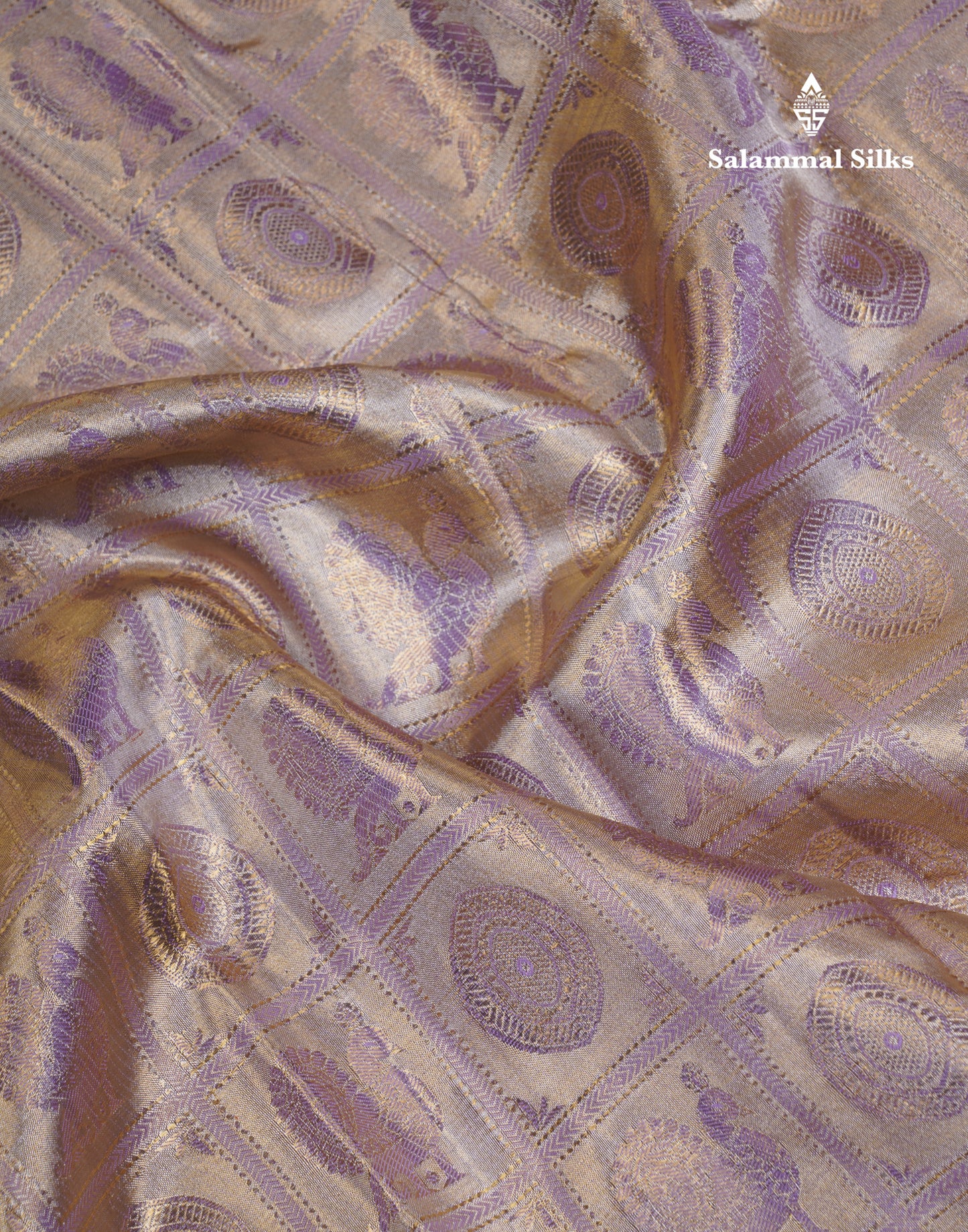 Beautiful Light Lavender Tissue Checks With Traditional Butta 2G Pure Kanjivaram Silk Saree With Contrast Lavender Border