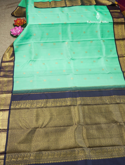Sea Green Korvai Pure Kanjivaram Silk Saree with Contrast Violet Traditional Border