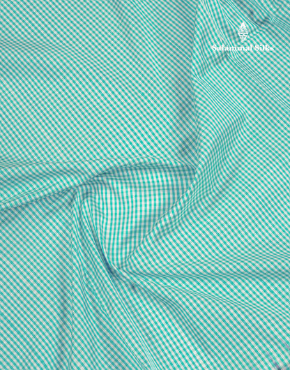 Sky Blue Tiny Checks Pure Kanjivaram Silk Saree With Contrast Navy Blue Pochampalli Pallu And Blouse