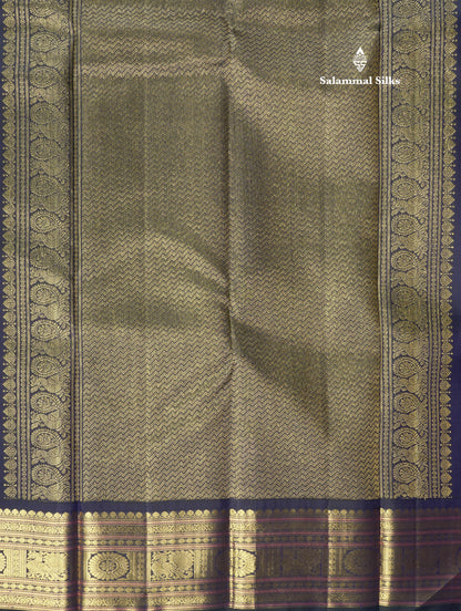 Sea Green Korvai Pure Kanjivaram Silk Saree with Contrast Violet Traditional Border