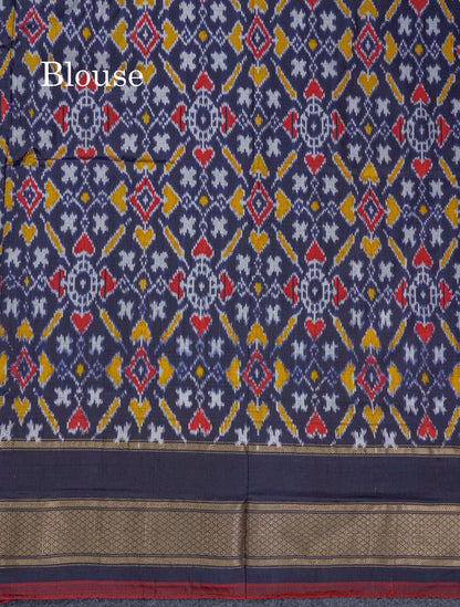 Sky Blue Tiny Checks Pure Kanjivaram Silk Saree With Contrast Navy Blue Pochampalli Pallu And Blouse