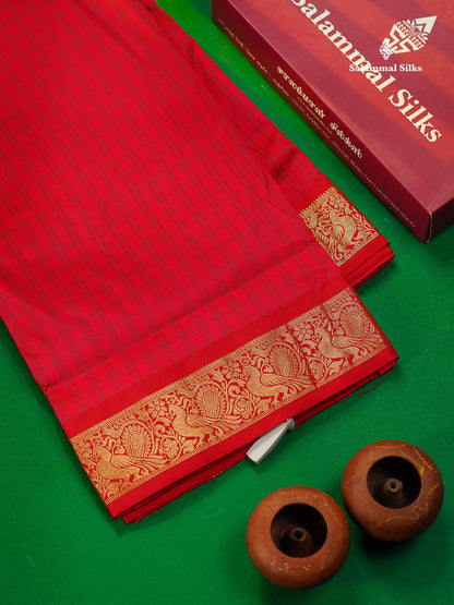 10 Yards Art Silk Saree Peacock Blue Checks with Traditional Border