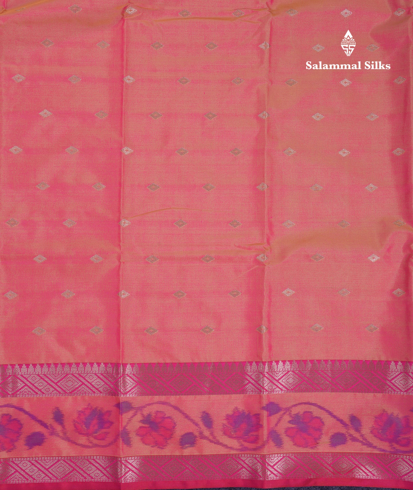 Beautiful Dual Tone Pink Semi Silk Saree With Contrast Brown Pochampalli Blouse