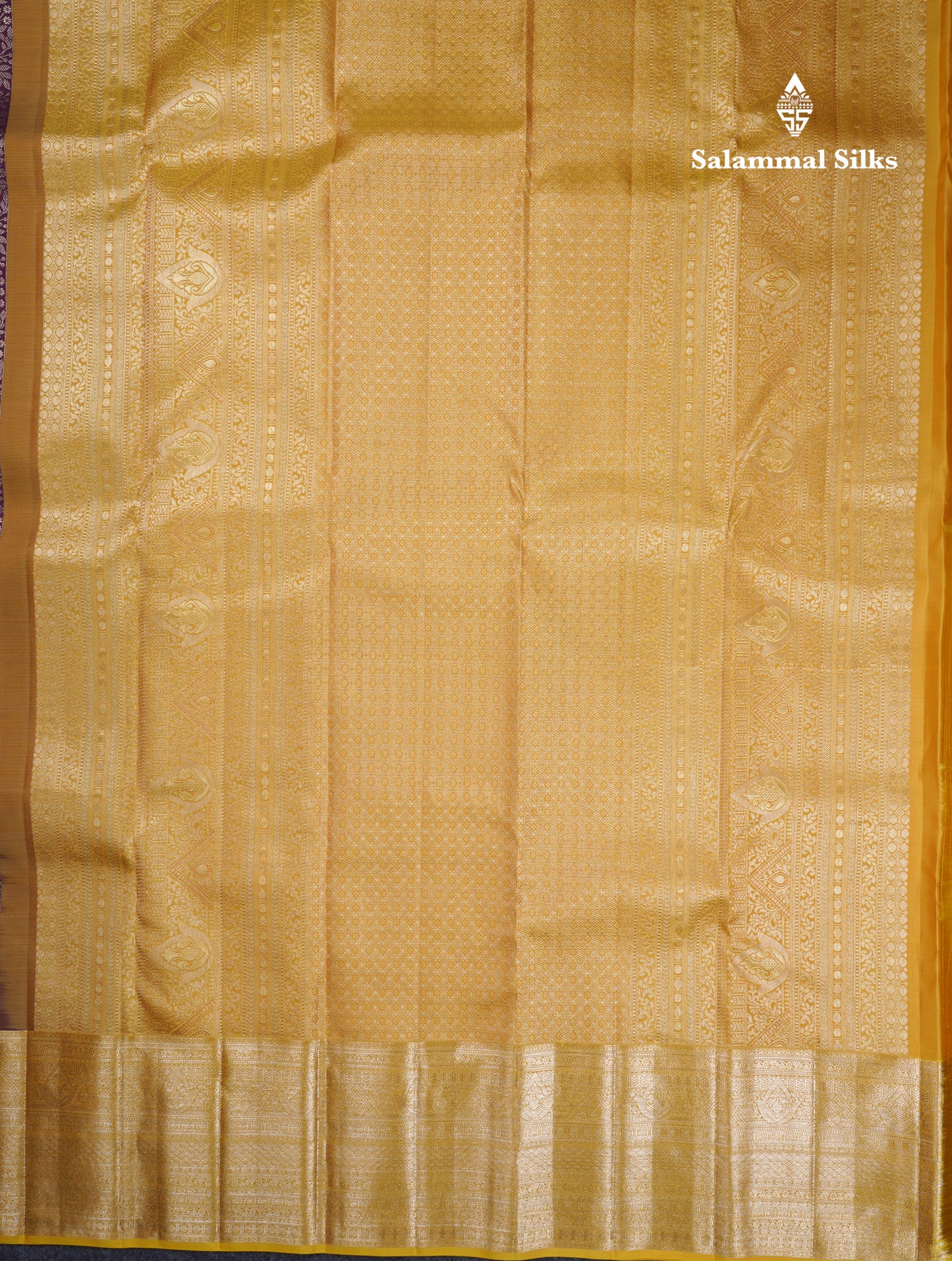 Beautiful Dark Magenta 2G Pure Kanjivaram Silk Saree With Contrast Yellow Traditional Evening Morning Border