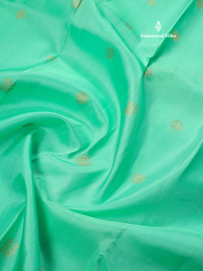 Sea Green Korvai Pure Kanjivaram Silk Saree with Contrast Violet Traditional Border