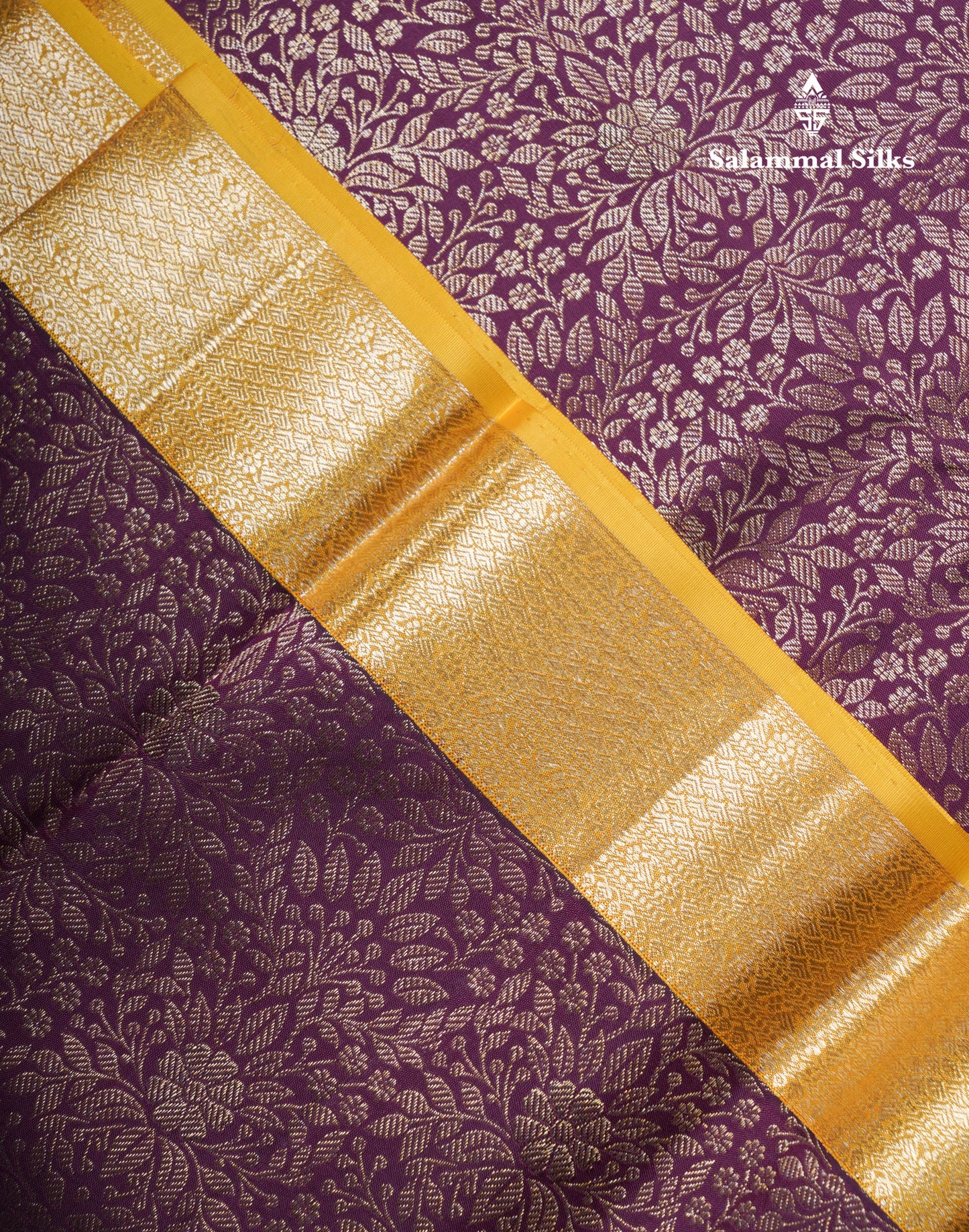 Beautiful Dark Magenta 2G Pure Kanjivaram Silk Saree With Contrast Yellow Traditional Evening Morning Border