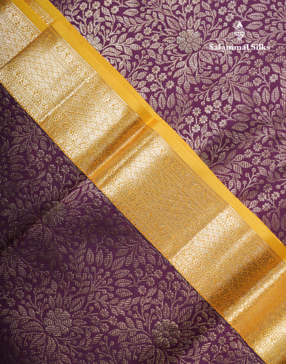 Beautiful Dark Magenta 2G Pure Kanjivaram Silk Saree With Contrast Yellow Traditional Evening Morning Border