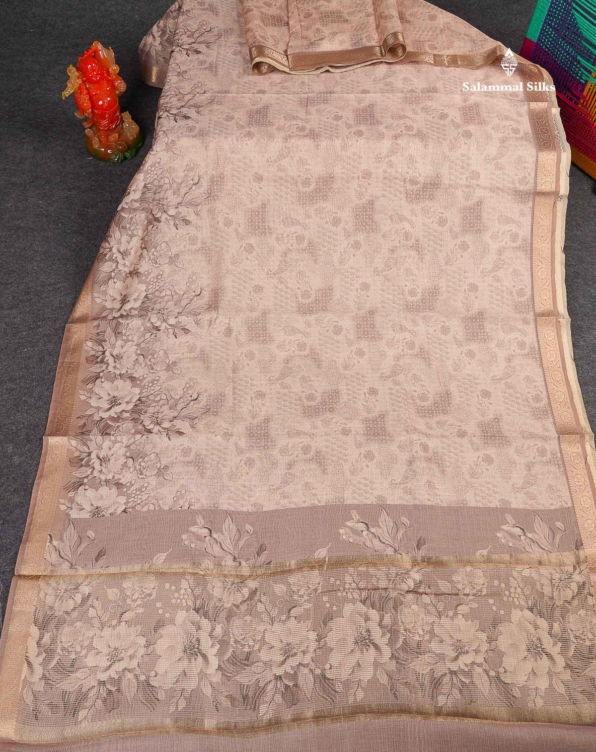 Kota Cotton Saree - Light Beige Colour Body Vaira Oosi Lines With Small Border