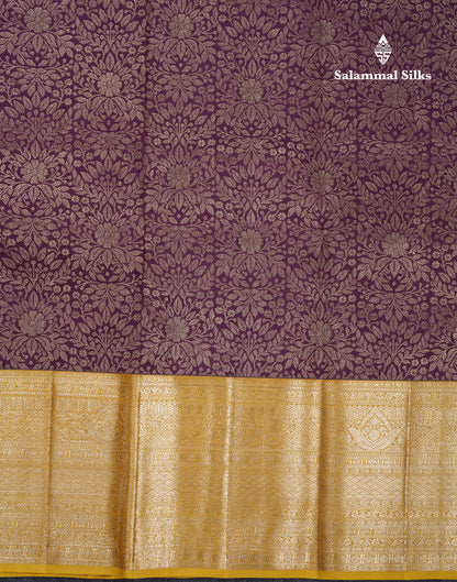 Beautiful Dark Magenta 2G Pure Kanjivaram Silk Saree With Contrast Yellow Traditional Evening Morning Border