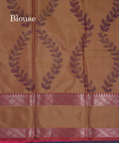Beautiful Dual Tone Pink Semi Silk Saree With Contrast Brown Pochampalli Blouse