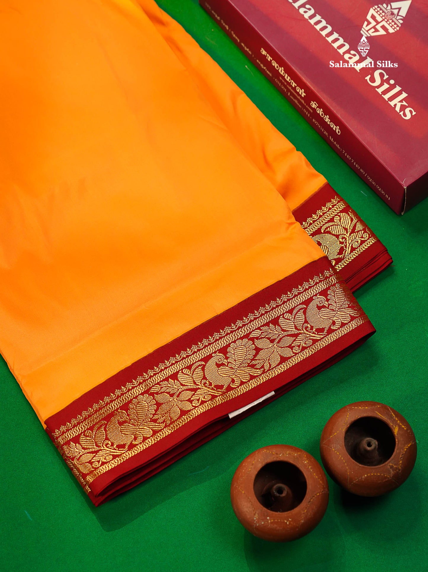 11 Yards Semi Silk Saree Green with Contrast Pink Border