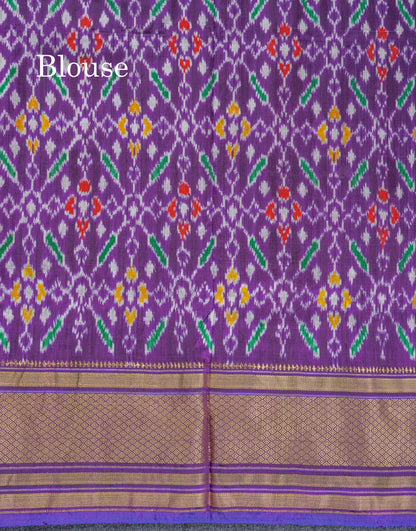 Baby Pink Checks Pure Kanjivaram Silk Saree With Contrast Purple Pochampalli Blouse