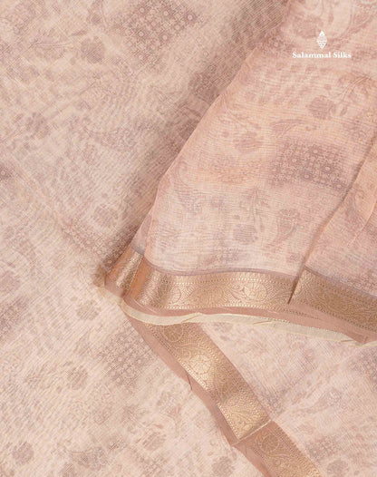 Kota Cotton Saree - Light Beige Colour Body Vaira Oosi Lines With Small Border