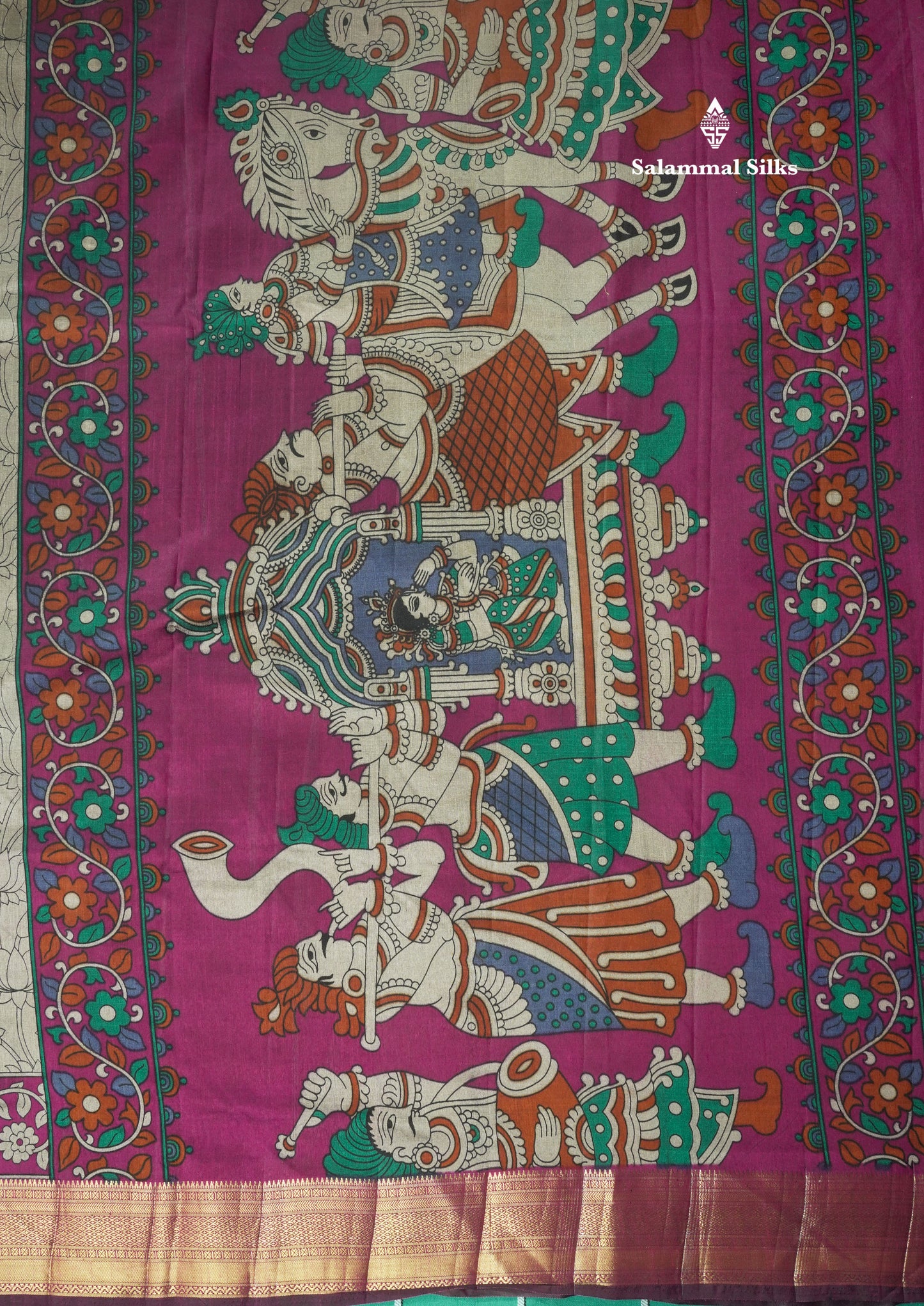 Grey Pichwai Print In Semi Raw Silk Saree With Contrast Maroon Traditional Border