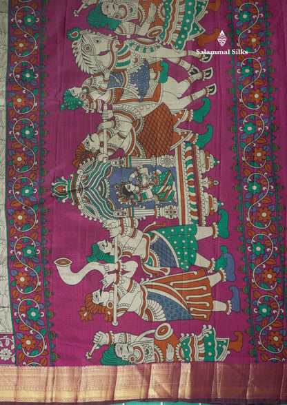 Grey Pichwai Print In Semi Raw Silk Saree With Contrast Maroon Traditional Border
