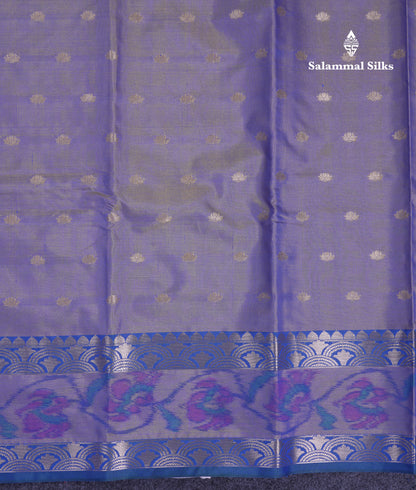 Beautiful Dual Tone Blue Semi Silk Saree With Contrast Olive Green Pochampalli Blouse