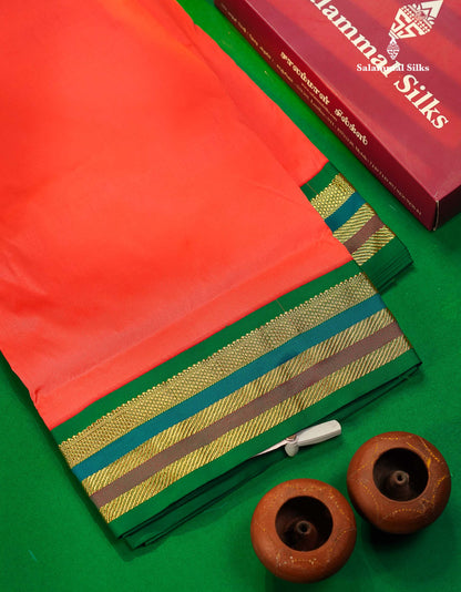 10.5 Yards Semi Silk Saree Green With Contrast Pink Traditional Border