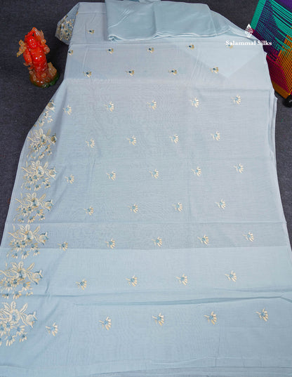 Cotton Mix Saree - Pastel Blue Colour Body With Embroidery Design Fancy Border