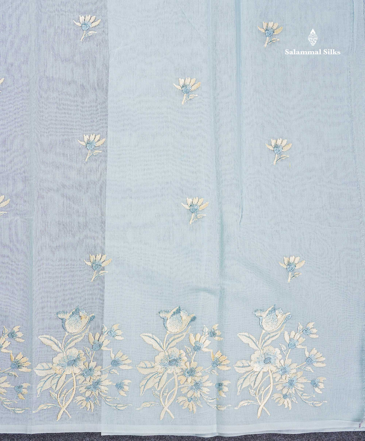 Cotton Mix Saree - Pastel Blue Colour Body With Embroidery Design Fancy Border