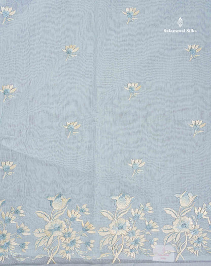 Cotton Mix Saree - Pastel Blue Colour Body With Embroidery Design Fancy Border