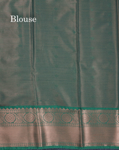 Peach Pink Vairaoosi Lines Semi Silk Saree With Contrast Sapphire Green Border