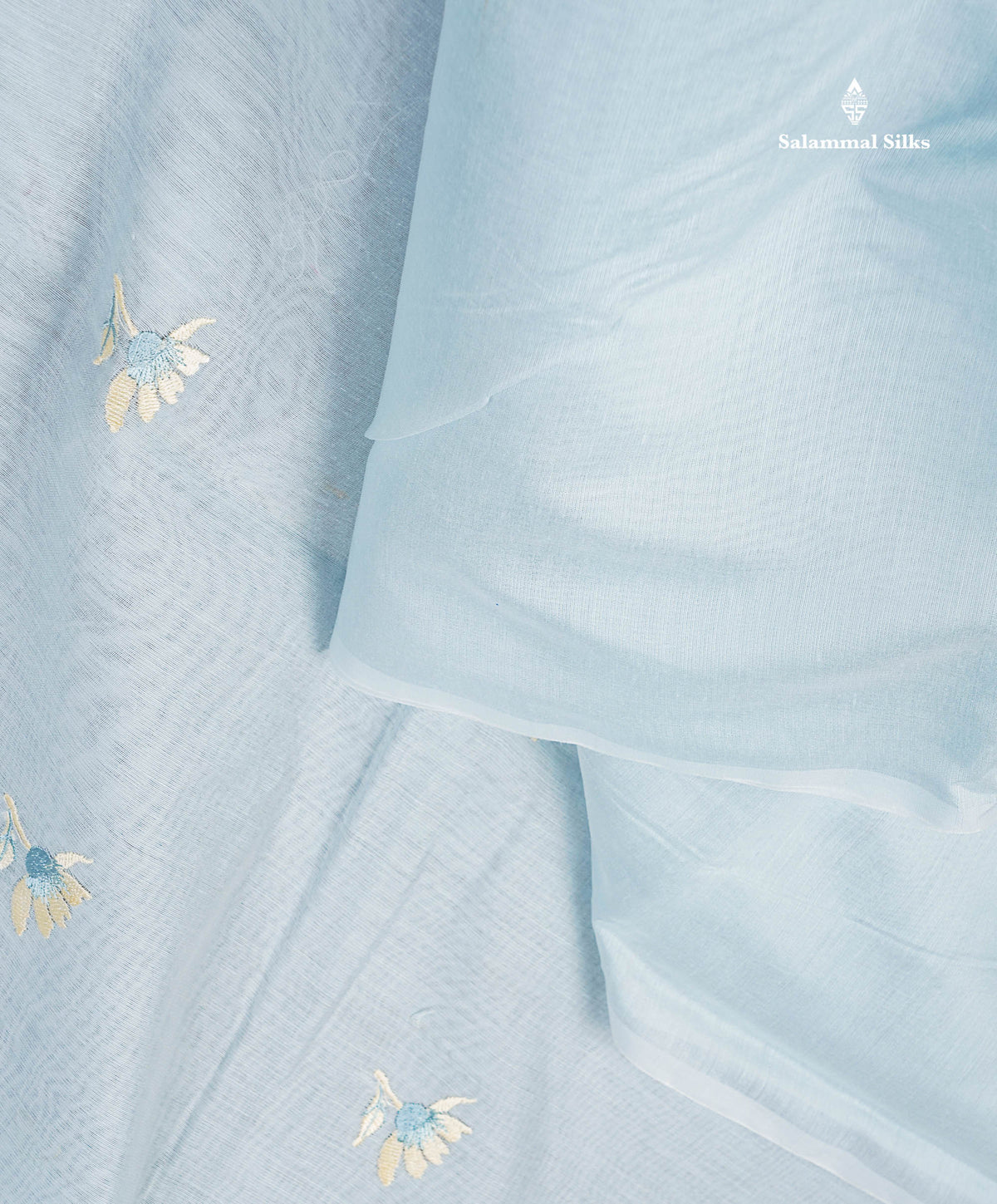 Cotton Mix Saree - Pastel Blue Colour Body With Embroidery Design Fancy Border