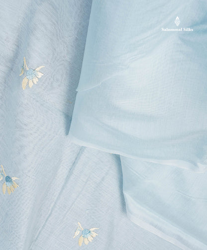 Cotton Mix Saree - Pastel Blue Colour Body With Embroidery Design Fancy Border