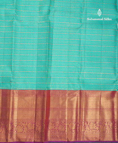 Beautiful Sapphire Green 2G Pure Kanjivaram Silk Saree With Contrast Dark Purple Traditional Evening Morning Border