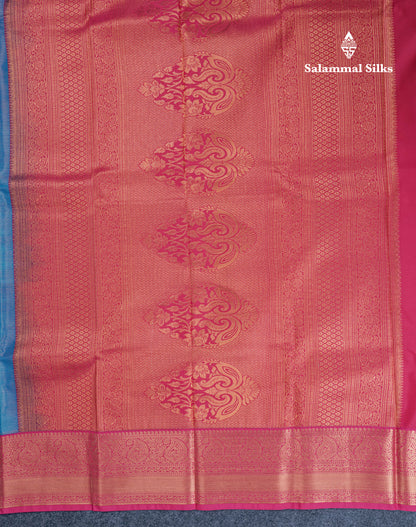Blue Vairaoosi Lines Semi Silk Saree With Contrast Pink Border