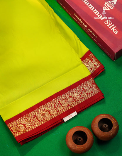 11 Yards Semi Silk Saree Green with Contrast Pink Border