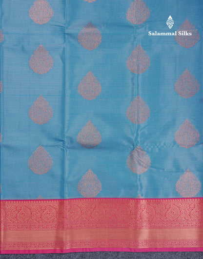 Blue Vairaoosi Lines Semi Silk Saree With Contrast Pink Border