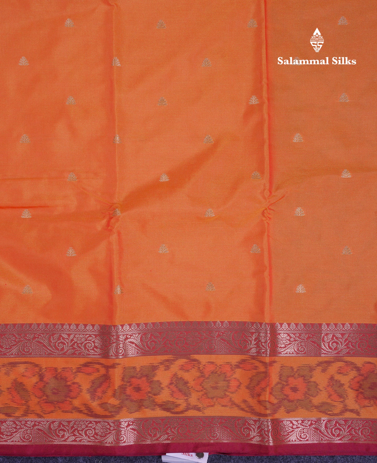 Beautiful Dual Tone Orange Semi Silk Saree With Contrast Brown Pochampalli Blouse