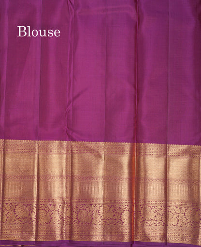 Beautiful Sapphire Green 2G Pure Kanjivaram Silk Saree With Contrast Dark Purple Traditional Evening Morning Border
