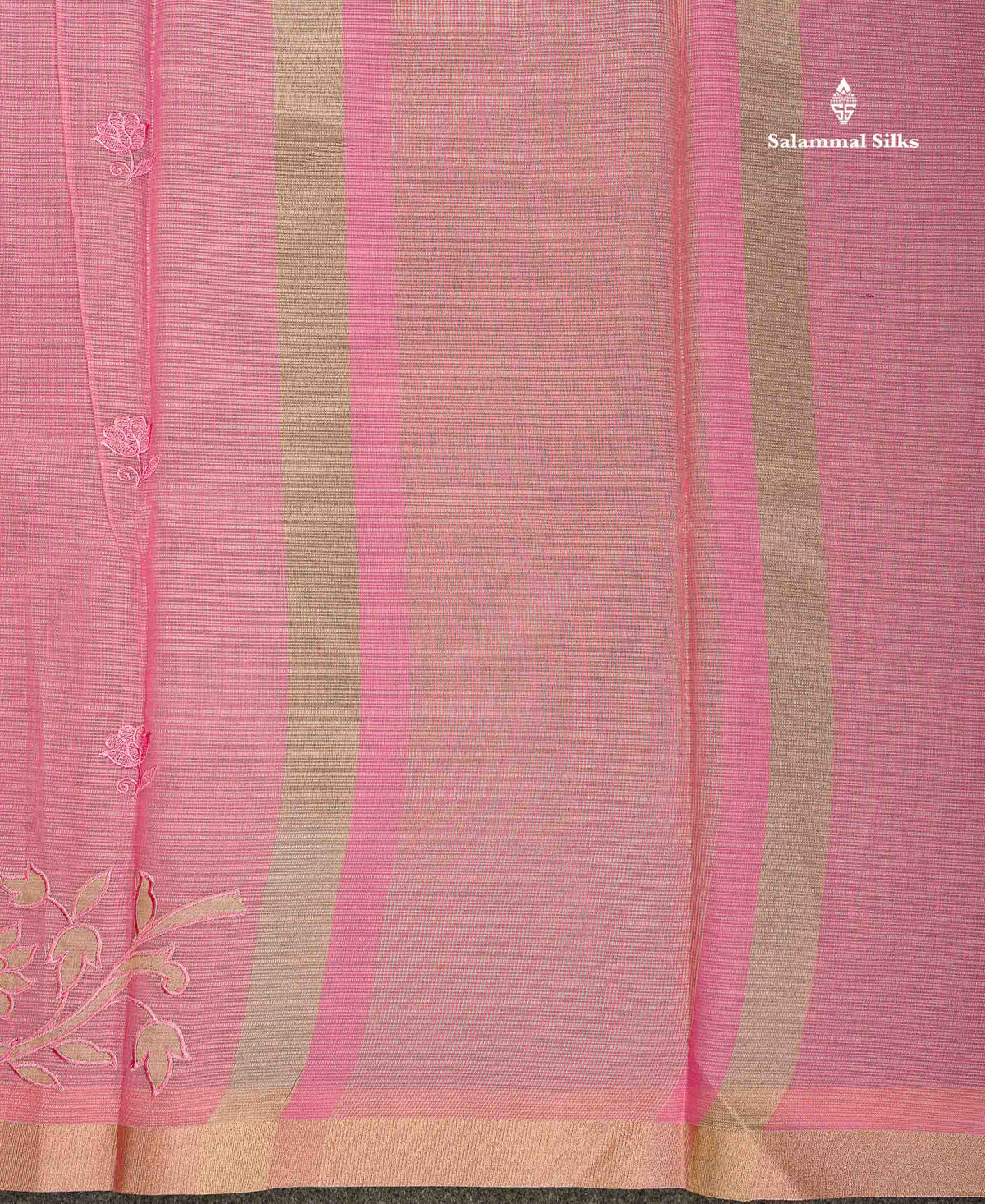 Cotton Mix Saree - Light Pink Colour Body Embroidery Design With Small Ribbon Border