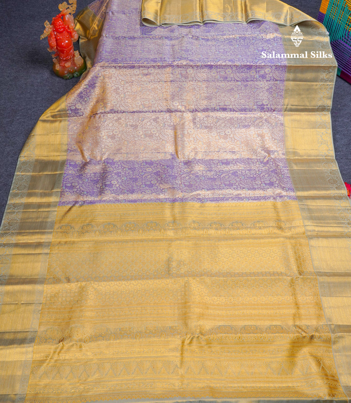 Beautiful Light Lavender Tissue Bridal Pure Kanjivaram Silk Saree With Contrast Pista Green Border