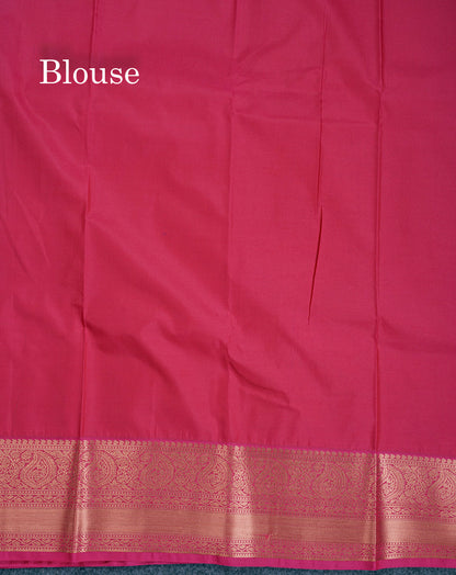 Blue Vairaoosi Lines Semi Silk Saree With Contrast Pink Border