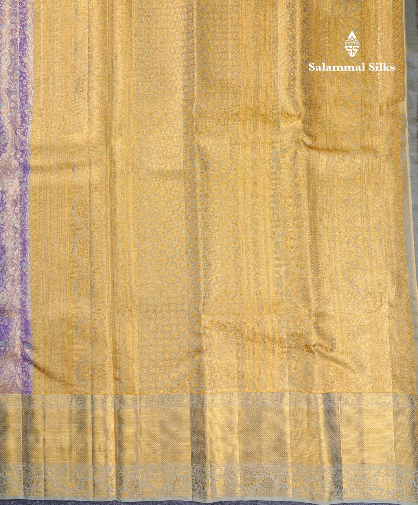 Beautiful Light Lavender Tissue Bridal Pure Kanjivaram Silk Saree With Contrast Pista Green Border