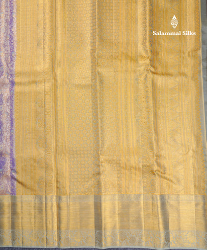 Beautiful Light Lavender Tissue Bridal Pure Kanjivaram Silk Saree With Contrast Pista Green Border