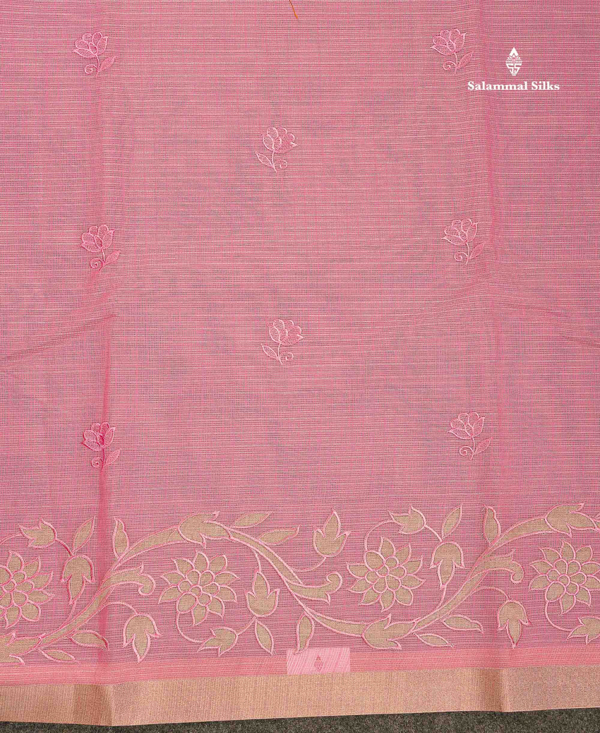 Cotton Mix Saree - Light Pink Colour Body Embroidery Design With Small Ribbon Border